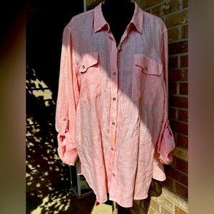 NWOT TOMMY HILFIGER s2X 💯Linen shirt Coral/wht-gold tone buttons